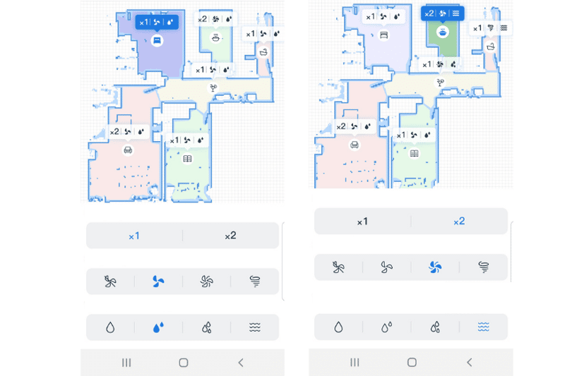 Adjusting the suction level individually for each room via the app.